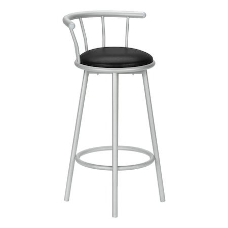 Monarch Specialties Bar Stool, Set Of 2, Swivel, Bar Height, Grey Metal, Black Leather Look, Contemporary, Modern I 2399